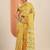 yellow printed saree with unstitched blouse piece