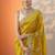 yellow embroidered banarasi organza saree with unstitched blouse piece