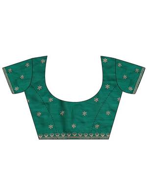 green embellished saree with unstitched blouse piece 3