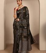 olive woven design banarasi saree with unstitched blouse piece
