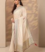 off white embellished saree with unstitched blouse piece