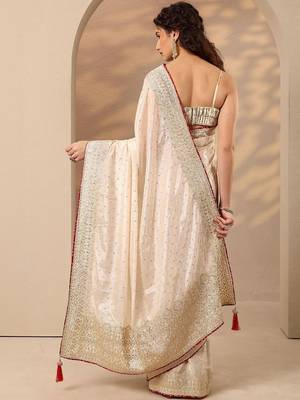 off white embellished saree with unstitched blouse piece 3