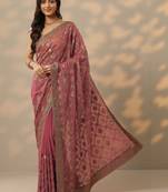 pink embroidered banarasi saree with unstitched blouse piece