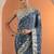 blue bandhani printed chinon saree with unstitched blouse piece