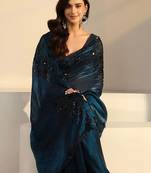blue beads and stones tissue heavy work saree