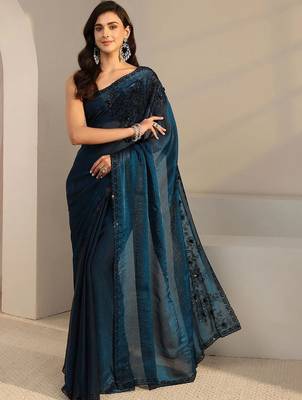 blue beads and stones tissue heavy work saree 2