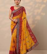 multi bandhani printed georgette saree with unstitched blouse piece