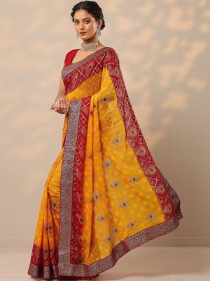 multi bandhani printed georgette saree with unstitched blouse piece 2