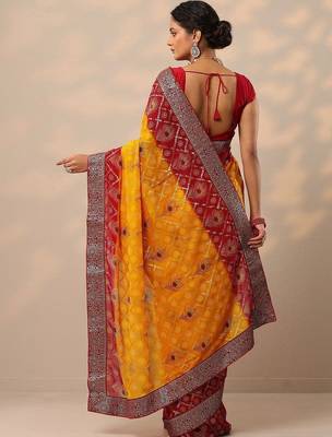 multi bandhani printed georgette saree with unstitched blouse piece 5
