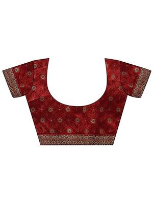 red bandhani printed georgette saree with unstitched blouse piece 4