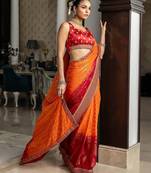 orange bandhani printed georgette saree with unstitched blouse piece