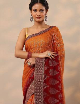 orange bandhani printed georgette saree with unstitched blouse piece 4