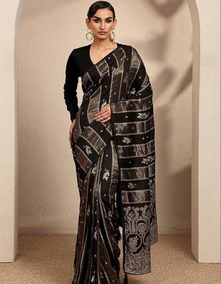 black woven design banarsi saree with unstitched blouse piece 1