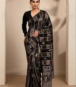black woven design banarsi saree with unstitched blouse piece