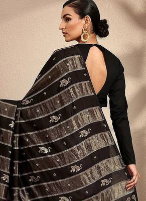 black woven design banarsi saree with unstitched blouse piece 3