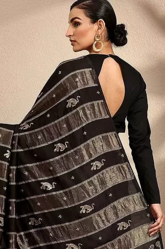 black woven design banarsi saree with unstitched blouse piece