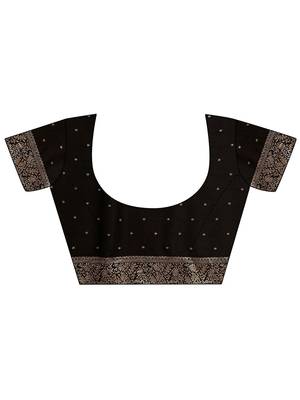 black woven design banarsi saree with unstitched blouse piece 5