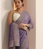 lavender embellished embroidered silk blend heavy work saree