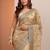 gold tan embroidered organza saree with unstitched blouse piece