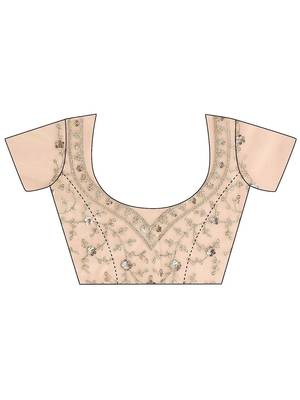 gold tan embroidered organza saree with unstitched blouse piece 5