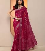 magenta woven design saree with unstitched blouse piece