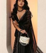 black woven design chinon saree with unstitched blouse piece