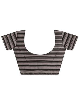 black woven design chinon saree with unstitched blouse piece 4