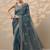 teal embellished banarasi chinon saree with unstitched blouse piece