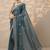 teal embellished banarasi chinon saree with unstitched blouse piece