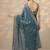 teal embellished banarasi chinon saree with unstitched blouse piece