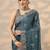 teal embellished banarasi chinon saree with unstitched blouse piece