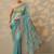 turquoise blue embroidered nylon saree with unstitched blouse piece