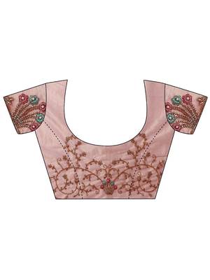 mauve embroidered nylon saree with unstitched blouse piece 4
