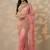 pink embroidered nylon saree with unstitched blouse piece