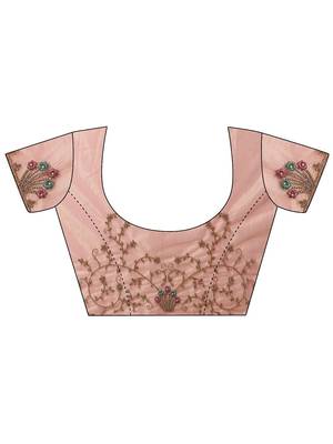 pink embroidered nylon saree with unstitched blouse piece 4