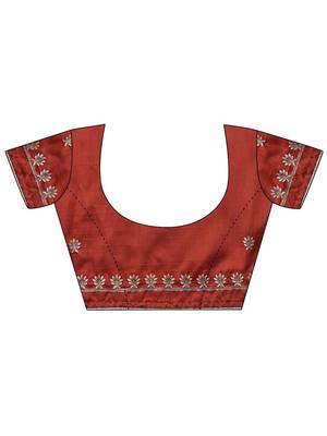 orange embroidered organza saree with unstitched blouse piece 4