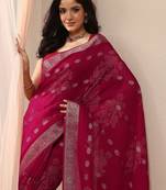 magenta woven design saree with unstitched blouse piece