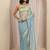 blue woven design net saree with unstitched blouse piece