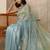 blue woven design net saree with unstitched blouse piece