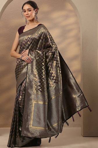 purple chevron woven design saree with unstitched blouse piece