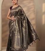 purple chevron woven design saree with unstitched blouse piece