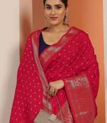 red woven design saree with unstitched blouse piece