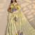 lime green printed saree with unstitched blouse piece