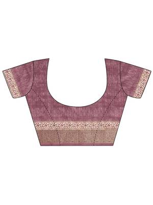 purple printed saree with unstitched blouse piece 4
