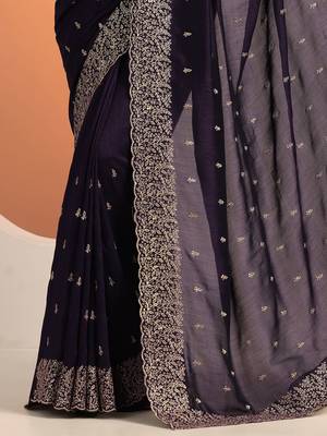 purple embroidered saree with unstitched blouse piece 5