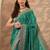 green embellished saree with unstitched blouse piece