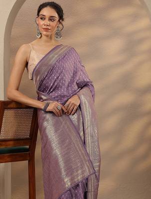 purple woven design saree with unstitched blouse piece 1