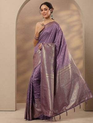 purple woven design saree with unstitched blouse piece 2