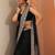 black solid satin saree with unstitched blouse piece