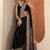 black solid satin saree with unstitched blouse piece